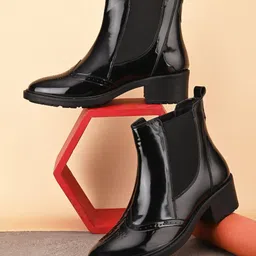 The Roadster Lifestyle Co. Women Black Heeled Mid-Top Chelsea Boots-44