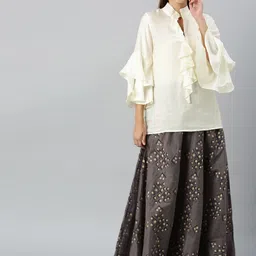 Indo Era Grey & White Printed Ready to Wear Lehenga with Blouse-picture-23