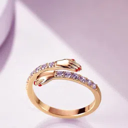 Fashion Frill Rose Gold-Plated Cubic Zirconia Studded Adjustable Hug Finger Ring-24