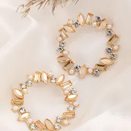 SOHI Gold-Plated Stone Studded Circular Studs Earrings image 4