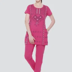 ELPIDA Ethnic Printed Pure Cotton T-Shirt With Pyjamas-image-11