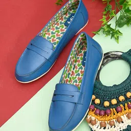Hydes N Hues Women Blue Suede Loafers-picture-51