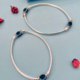 Sangria Silver Toned Set Of 2 Silver-Plated Artificial Stones and Beads Anklets-7
