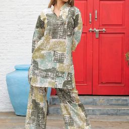 ODETTE Abstract Printed Mandarin Collar Neck Tunic & Flared Palazzo Co-Ords-picture-16