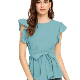 ODETTE Flutter Sleeve Tie-ups Crepe Top-image-4