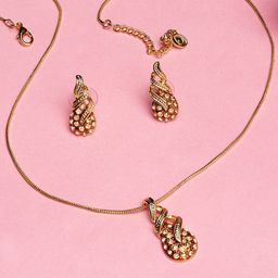 Estele Gold Plated Sparkling Drop Designer Necklace Set-image-79