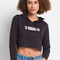 SPYKAR Women Black Printed Hooded Sweatshirt-image-100