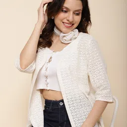 UnaOne Pure Cotton Front Open Shrug With Fringes-6