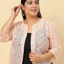 UnaOne Plus Size Self Design Open Front Cotton Shrug-42