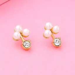 Estele Gold-Plated Stone Studded & Beaded Contemporary Studs Earrings-80