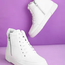 The Roadster Lifestyle Co. Women White Lightweight Mid-Top Sneakers-20
