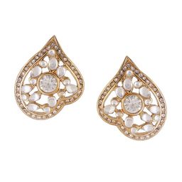 Estele Kundan Studded Gold-Plated Heart Shaped Stud Earrings-image-67