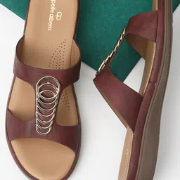 pelle albero Women Maroon Embellished Open Toe Flats-image-11