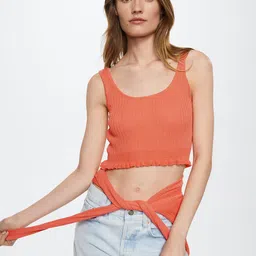 MANGO Rust Orange Ribbed Crop Top-image-5