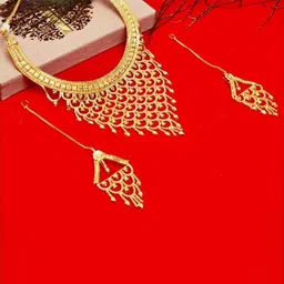 MANSIYAORANGE Gold-Plated Stone Studded & Beaded Choker Jewellery Set-73
