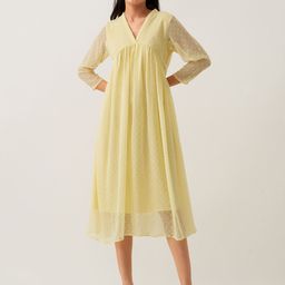 AASK Self Design V-Neck Gathered Crepe Empire Midi Dress-image-83