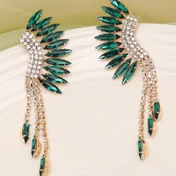 SOHI Green & White Contemporary Drop Earrings-13