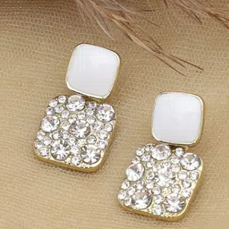 SOHI White Gold-Plated Square Drop Earrings-image-47