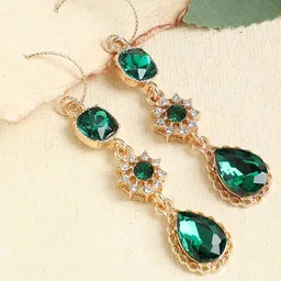 SOHI Green Gold Plated Contemporary Drop Earrings-12