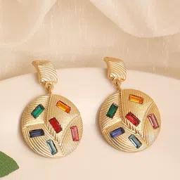SOHI Gold-Toned & Red Gold Plated Contemporary Drop Earrings-image-50