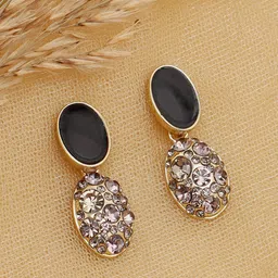 SOHI Black & Gold-Toned Contemporary Drop Earrings-14
