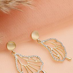 SOHI Women Gold-Toned Gold Plated Stone Drop Earrings-10