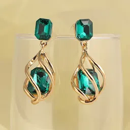 SOHI Green & Gold Plated Contemporary Drop Earrings-10