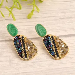 SOHI Green Contemporary Studs Earrings-6
