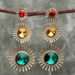 SOHI Gold-Toned & Green Contemporary Stone Drop Earrings-16