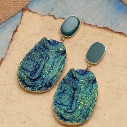 SOHI Women Blue Gold-Plated Contemporary Drop Earrings-15