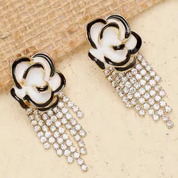 SOHI Gold Plated & Off White Contemporary Drop Earrings-image-69
