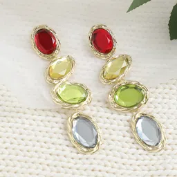 SOHI Gold-Toned & Green Gold Plated Contemporary Drop Earrings-41