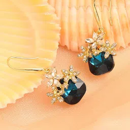 SOHI Blue & Gold-Plated Contemporary Drop Earrings-17