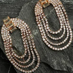 SOHI White & Gold-Plated Stone Studded Contemporary Drop Earrings-45