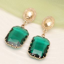 SOHI Gold Plated Green Stone Drop Earrings-10