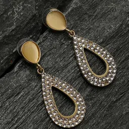 SOHI Gold-Toned & White Contemporary Drop Earrings-image-68