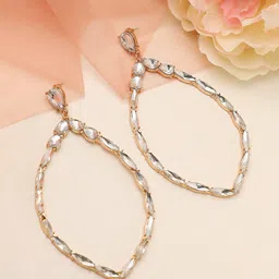 SOHI Women Gold Plated White Leaf Shaped Drop Earrings-image-70