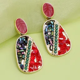 SOHI Women Maroon & Blue Oval Studs Earrings-image-94