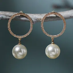 SOHI Women Gold Plated Cream-Coloured Circular Drop Earrings-image-84