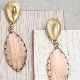 SOHI Women Gold-Toned & Peach-Coloured Contemporary Drop Earrings-92