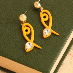 SOHI Yellow  Gold Plated Contemporary Drop Earrings-image-12