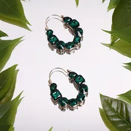 SOHI Gold Plated Contemporary Stone Studded Hoop Earrings-15
