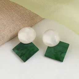 SOHI Gold Plated Green Square Drop Earrings-13