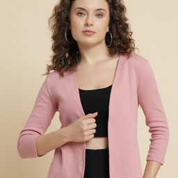 UnaOne Three-Quarter Sleeves Cotton Open Front Shrug-35