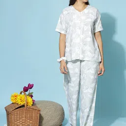 9shines Label Tropical Printed V-Neck Shirt With Pyjamas-picture-25
