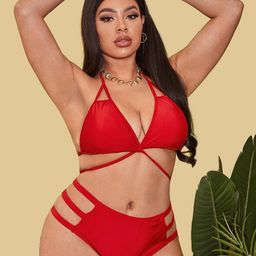 FIMBUL Halter Neck Cut-Out Basics Swim Bikini Set-image-13