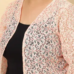 UnaOne Plus Size Self Design Open Front Cotton Shrug image 2