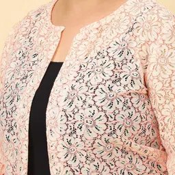 UnaOne Plus Size Self Design Open Front Cotton Shrug image 3