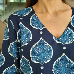 Freesia Array Ethnic Motifs Printed V-Neck Pure Cotton Kurti With Pyjamas image 2