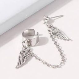 FIMBUL Silver-Plated Leaf Charm Chain Ear Cuff Earring image 2